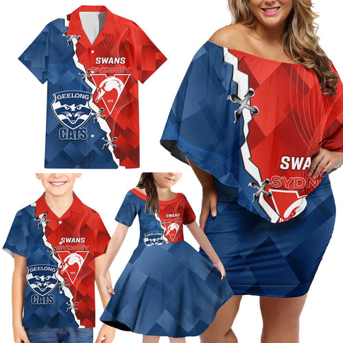 Custom Swans And Cats Football Family Matching Off Shoulder Short Dress and Hawaiian Shirt 2024 Together Dynamic Version