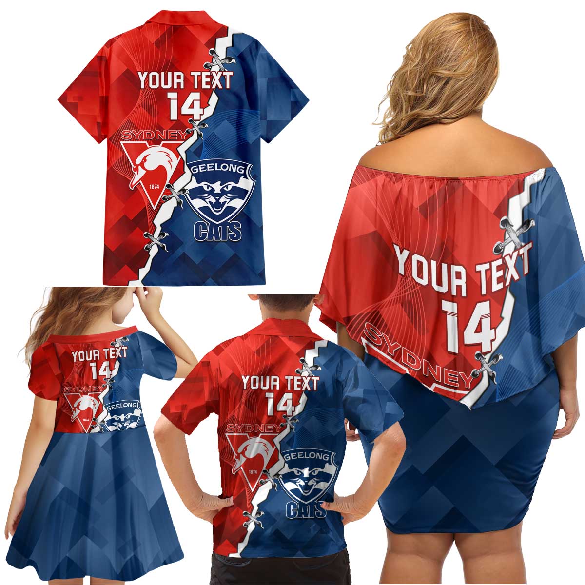 Custom Swans And Cats Football Family Matching Off Shoulder Short Dress and Hawaiian Shirt 2024 Together Dynamic Version