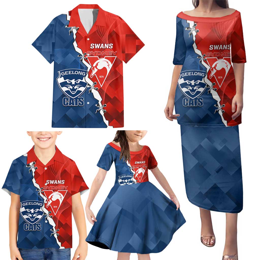 Custom Swans And Cats Football Family Matching Puletasi and Hawaiian Shirt 2024 Together Dynamic Version
