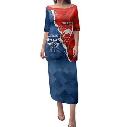 Custom Swans And Cats Football Family Matching Puletasi and Hawaiian Shirt 2024 Together Dynamic Version