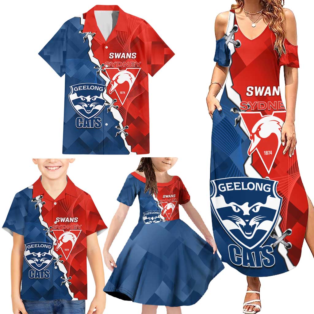 Custom Swans And Cats Football Family Matching Summer Maxi Dress and Hawaiian Shirt 2024 Together Dynamic Version