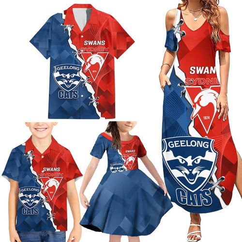 Custom Swans And Cats Football Family Matching Summer Maxi Dress and Hawaiian Shirt 2024 Together Dynamic Version
