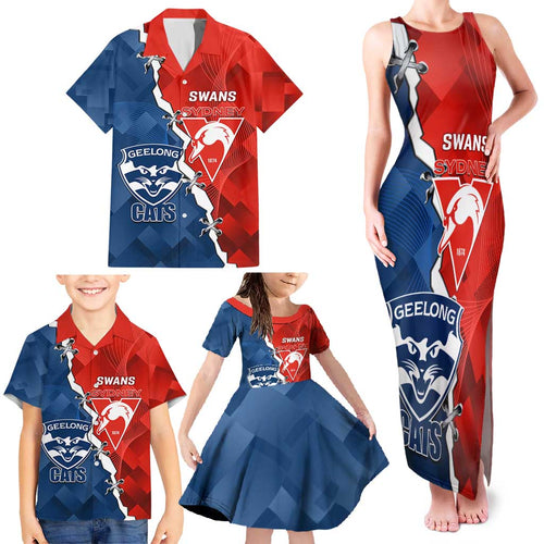 Custom Swans And Cats Football Family Matching Tank Maxi Dress and Hawaiian Shirt 2024 Together Dynamic Version