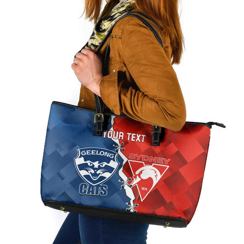 Custom Swans And Cats Football Leather Tote Bag 2024 Together Dynamic Version
