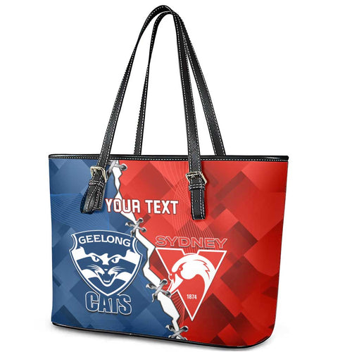 Custom Swans And Cats Football Leather Tote Bag 2024 Together Dynamic Version