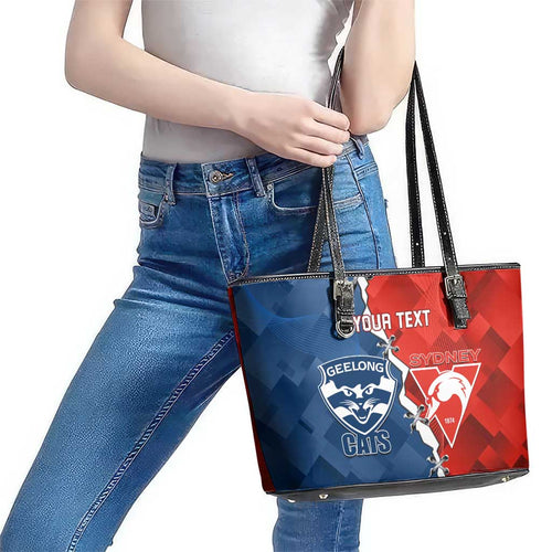 Custom Swans And Cats Football Leather Tote Bag 2024 Together Dynamic Version