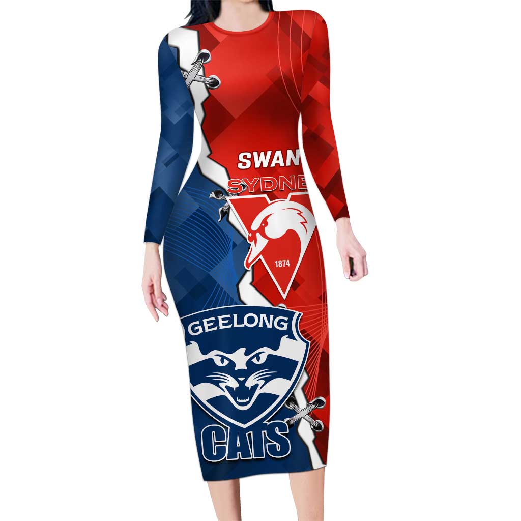 Custom Swans And Cats Football Long Sleeve Bodycon Dress 2024 Together Dynamic Version