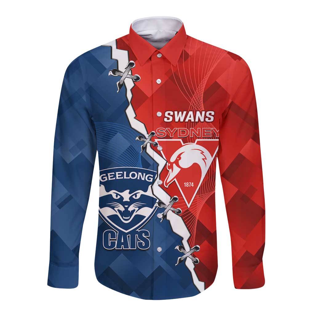 Custom Swans And Cats Football Long Sleeve Button Shirt 2024 Together Dynamic Version