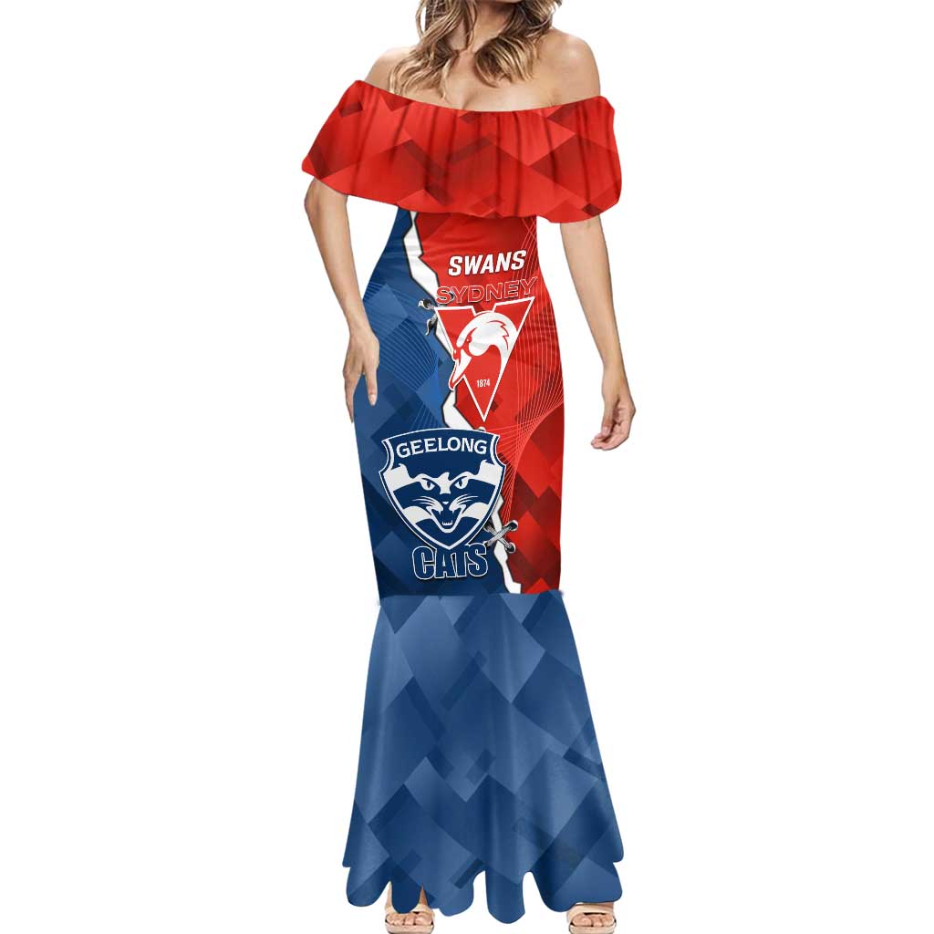 Custom Swans And Cats Football Mermaid Dress 2024 Together Dynamic Version