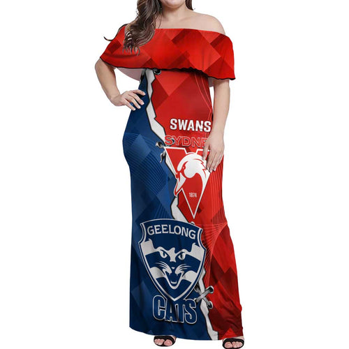 Custom Swans And Cats Football Off Shoulder Maxi Dress 2024 Together Dynamic Version