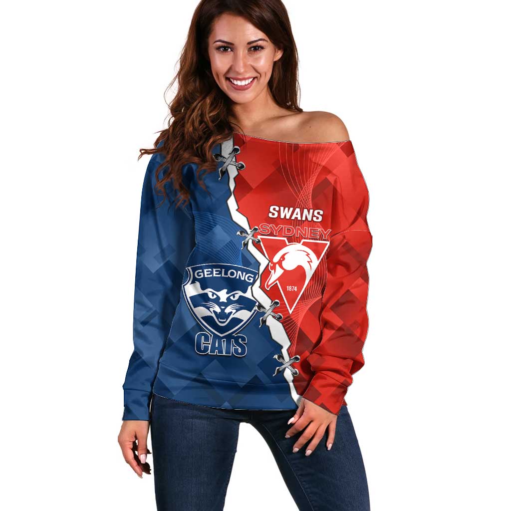 Custom Swans And Cats Football Off Shoulder Sweater 2024 Together Dynamic Version