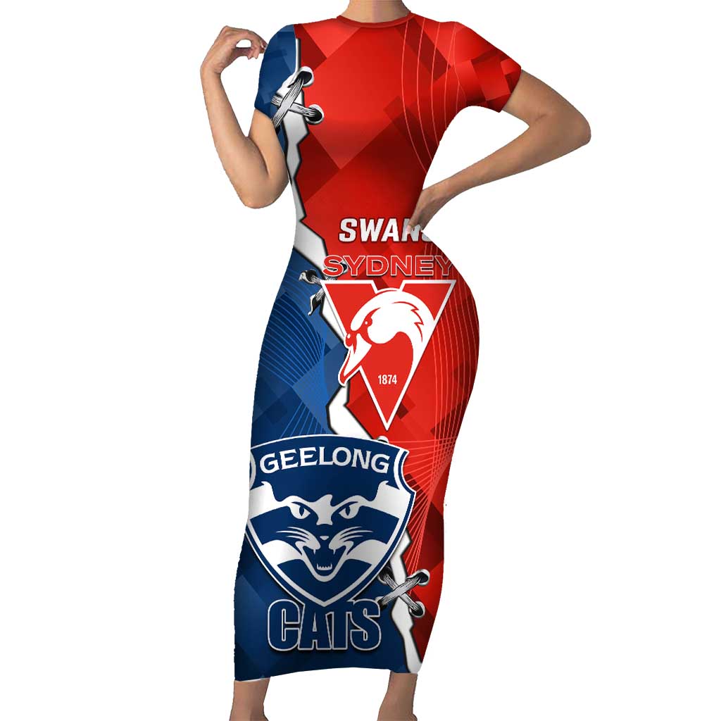Custom Swans And Cats Football Short Sleeve Bodycon Dress 2024 Together Dynamic Version