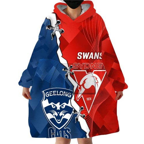 Custom Swans And Cats Football Wearable Blanket Hoodie 2024 Together Dynamic Version