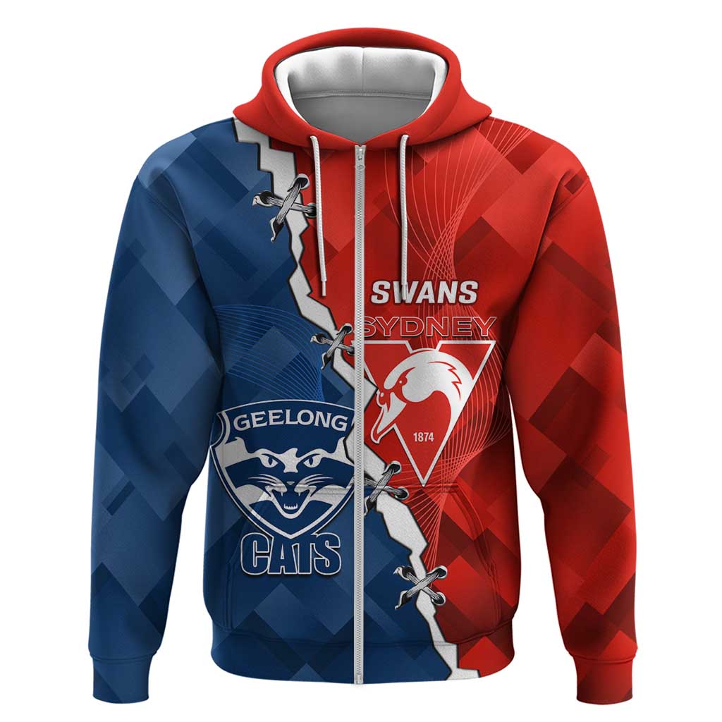 Custom Swans And Cats Football Zip Hoodie 2024 Together Dynamic Version