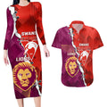 Custom Swans And Lions Football Couples Matching Long Sleeve Bodycon Dress and Hawaiian Shirt 2024 Go Champions Final Dynamic Version