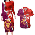 Custom Swans And Lions Football Couples Matching Long Sleeve Bodycon Dress and Hawaiian Shirt 2024 Go Champions Final Dynamic Version