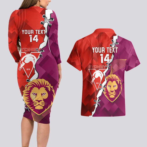 Custom Swans And Lions Football Couples Matching Long Sleeve Bodycon Dress and Hawaiian Shirt 2024 Go Champions Final Dynamic Version