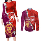 Custom Swans And Lions Football Couples Matching Long Sleeve Bodycon Dress and Long Sleeve Button Shirt 2024 Go Champions Final Dynamic Version