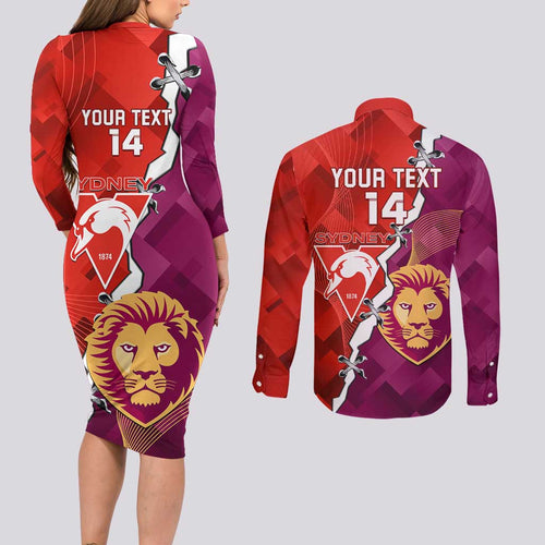Custom Swans And Lions Football Couples Matching Long Sleeve Bodycon Dress and Long Sleeve Button Shirt 2024 Go Champions Final Dynamic Version