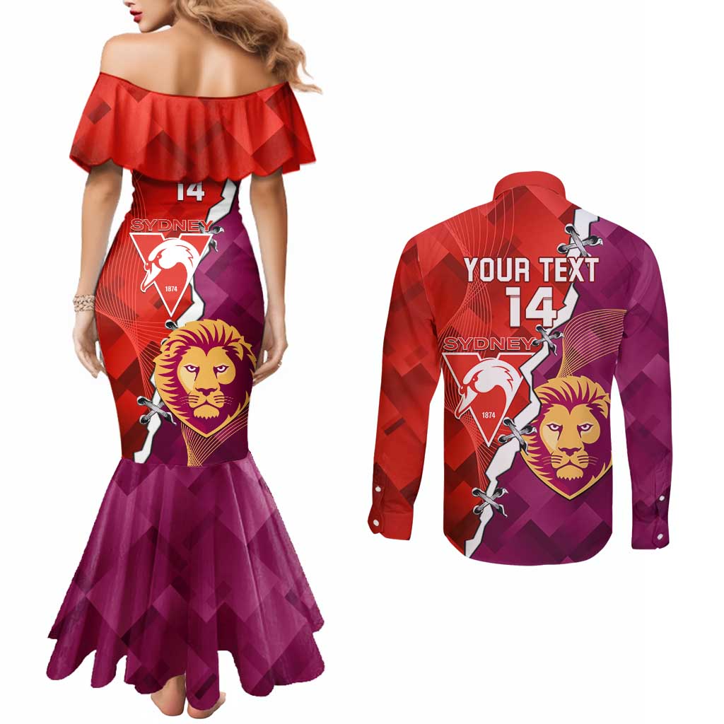 Custom Swans And Lions Football Couples Matching Mermaid Dress and Long Sleeve Button Shirt 2024 Go Champions Final Dynamic Version