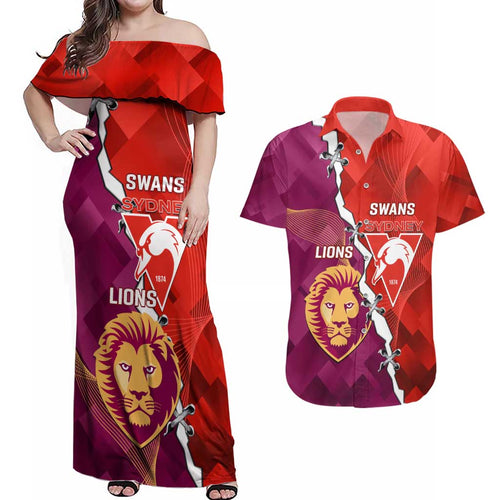 Custom Swans And Lions Football Couples Matching Off Shoulder Maxi Dress and Hawaiian Shirt 2024 Go Champions Final Dynamic Version