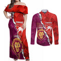 Custom Swans And Lions Football Couples Matching Off Shoulder Maxi Dress and Long Sleeve Button Shirt 2024 Go Champions Final Dynamic Version