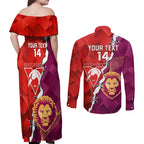 Custom Swans And Lions Football Couples Matching Off Shoulder Maxi Dress and Long Sleeve Button Shirt 2024 Go Champions Final Dynamic Version