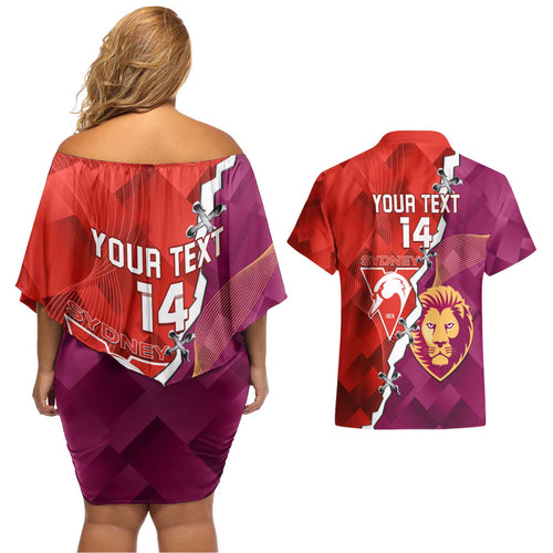 Custom Swans And Lions Football Couples Matching Off Shoulder Short Dress and Hawaiian Shirt 2024 Go Champions Final Dynamic Version