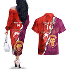 Custom Swans And Lions Football Couples Matching Off The Shoulder Long Sleeve Dress and Hawaiian Shirt 2024 Go Champions Final Dynamic Version