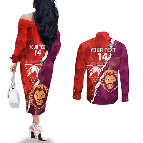 Custom Swans And Lions Football Couples Matching Off The Shoulder Long Sleeve Dress and Long Sleeve Button Shirt 2024 Go Champions Final Dynamic Version