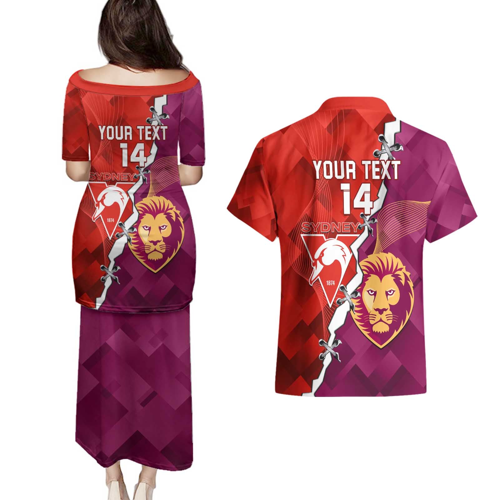 Custom Swans And Lions Football Couples Matching Puletasi and Hawaiian Shirt 2024 Go Champions Final Dynamic Version
