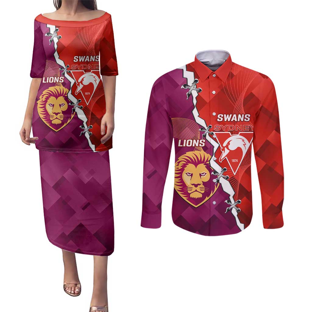 Custom Swans And Lions Football Couples Matching Puletasi and Long Sleeve Button Shirt 2024 Go Champions Final Dynamic Version
