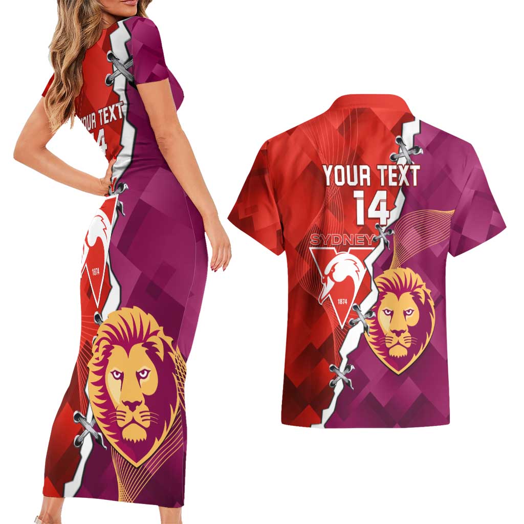 Custom Swans And Lions Football Couples Matching Short Sleeve Bodycon Dress and Hawaiian Shirt 2024 Go Champions Final Dynamic Version