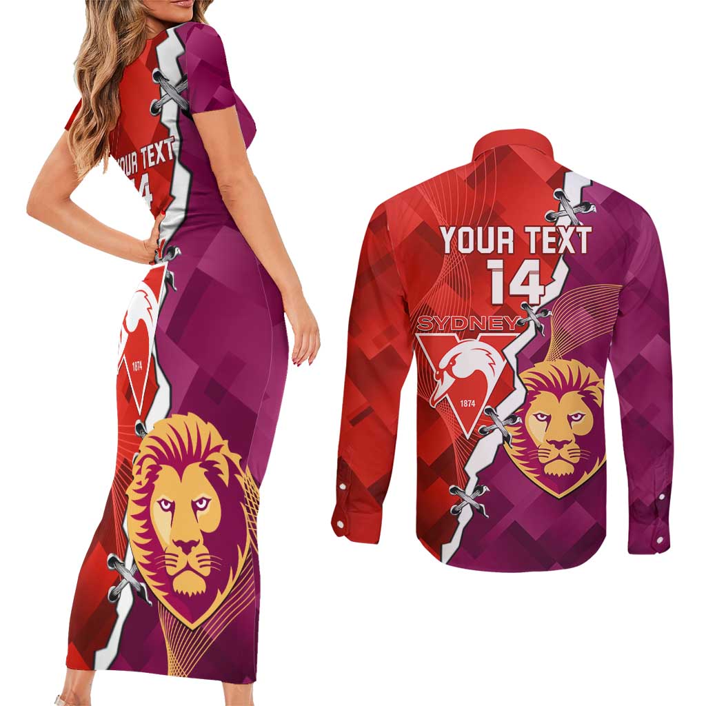Custom Swans And Lions Football Couples Matching Short Sleeve Bodycon Dress and Long Sleeve Button Shirt 2024 Go Champions Final Dynamic Version