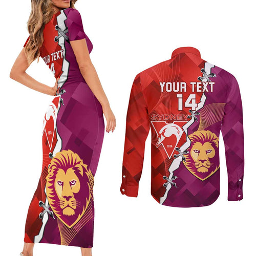 Custom Swans And Lions Football Couples Matching Short Sleeve Bodycon Dress and Long Sleeve Button Shirt 2024 Go Champions Final Dynamic Version