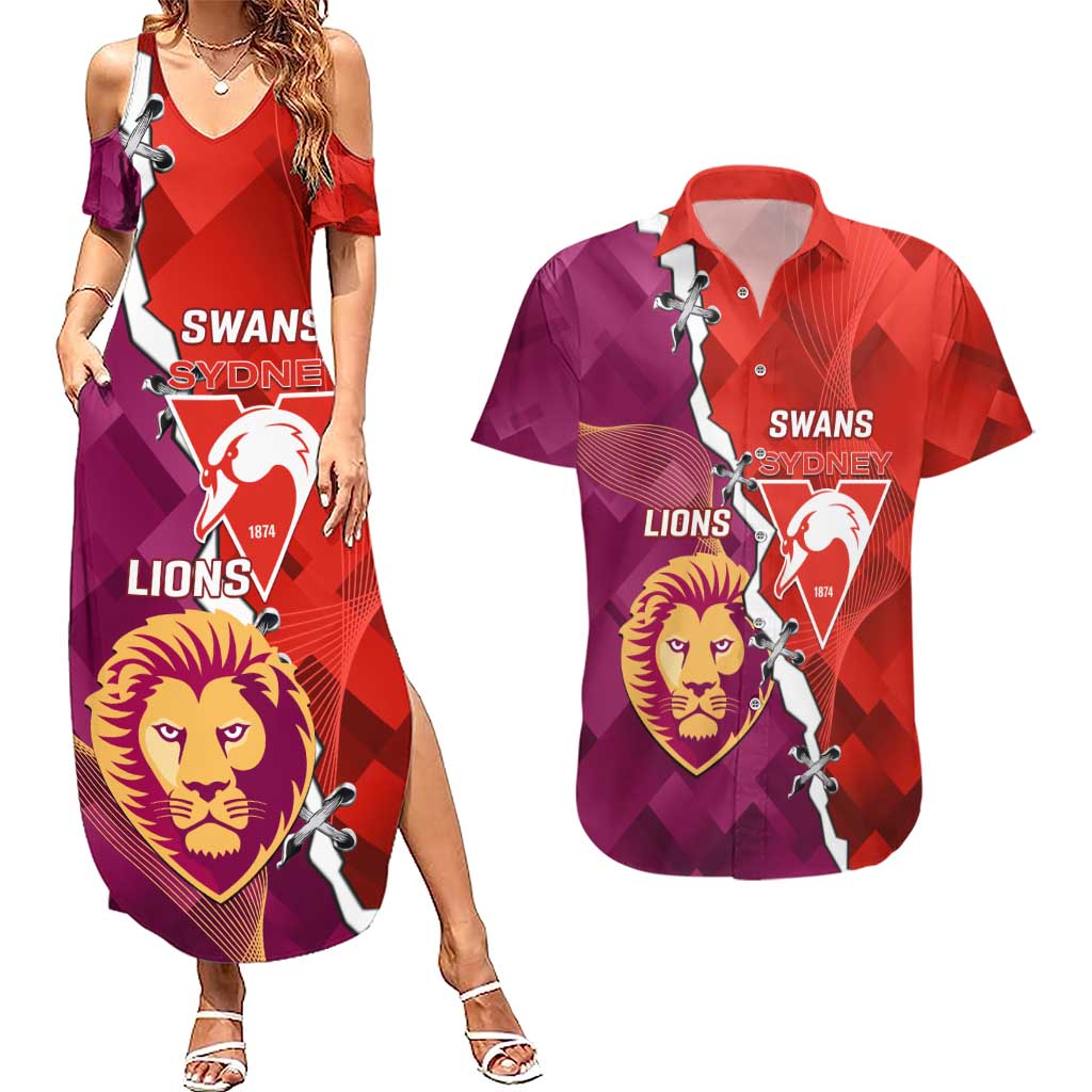 Custom Swans And Lions Football Couples Matching Summer Maxi Dress and Hawaiian Shirt 2024 Go Champions Final Dynamic Version