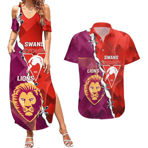 Custom Swans And Lions Football Couples Matching Summer Maxi Dress and Hawaiian Shirt 2024 Go Champions Final Dynamic Version