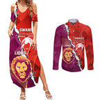 Custom Swans And Lions Football Couples Matching Summer Maxi Dress and Long Sleeve Button Shirt 2024 Go Champions Final Dynamic Version