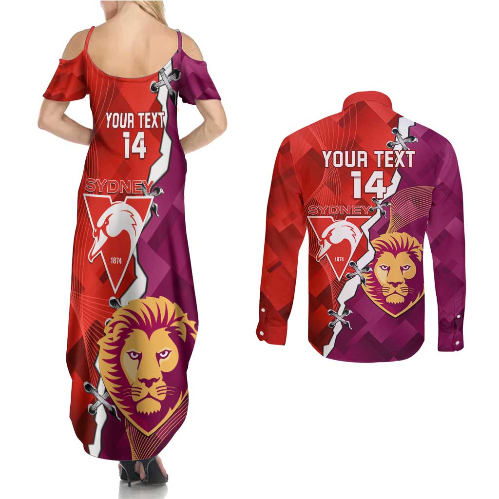 Custom Swans And Lions Football Couples Matching Summer Maxi Dress and Long Sleeve Button Shirt 2024 Go Champions Final Dynamic Version