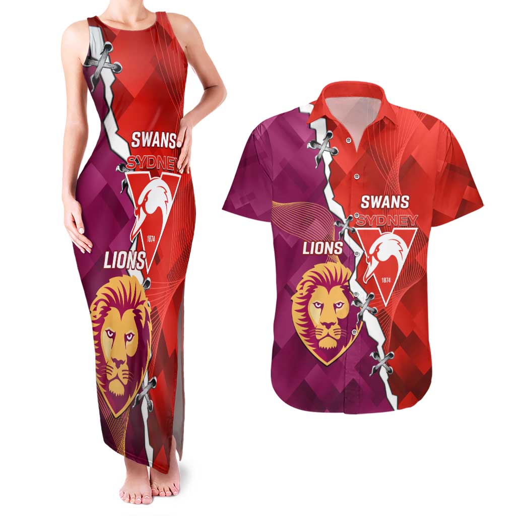 Custom Swans And Lions Football Couples Matching Tank Maxi Dress and Hawaiian Shirt 2024 Go Champions Final Dynamic Version