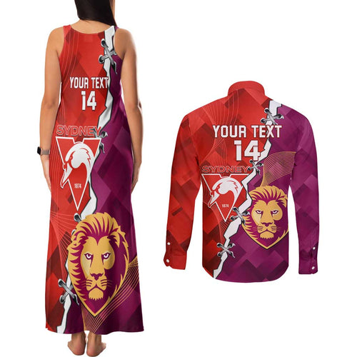 Custom Swans And Lions Football Couples Matching Tank Maxi Dress and Long Sleeve Button Shirt 2024 Go Champions Final Dynamic Version
