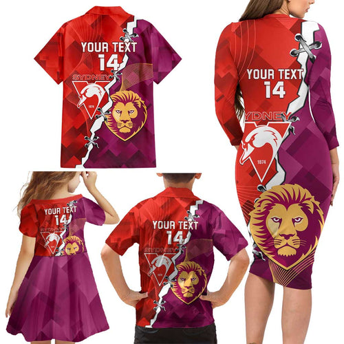 Custom Swans And Lions Football Family Matching Long Sleeve Bodycon Dress and Hawaiian Shirt 2024 Go Champions Final Dynamic Version