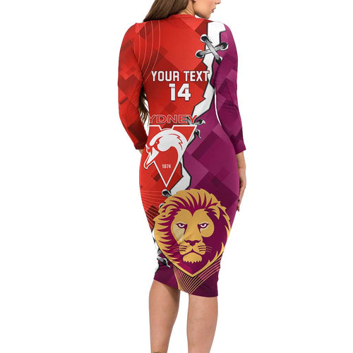 Custom Swans And Lions Football Family Matching Long Sleeve Bodycon Dress and Hawaiian Shirt 2024 Go Champions Final Dynamic Version