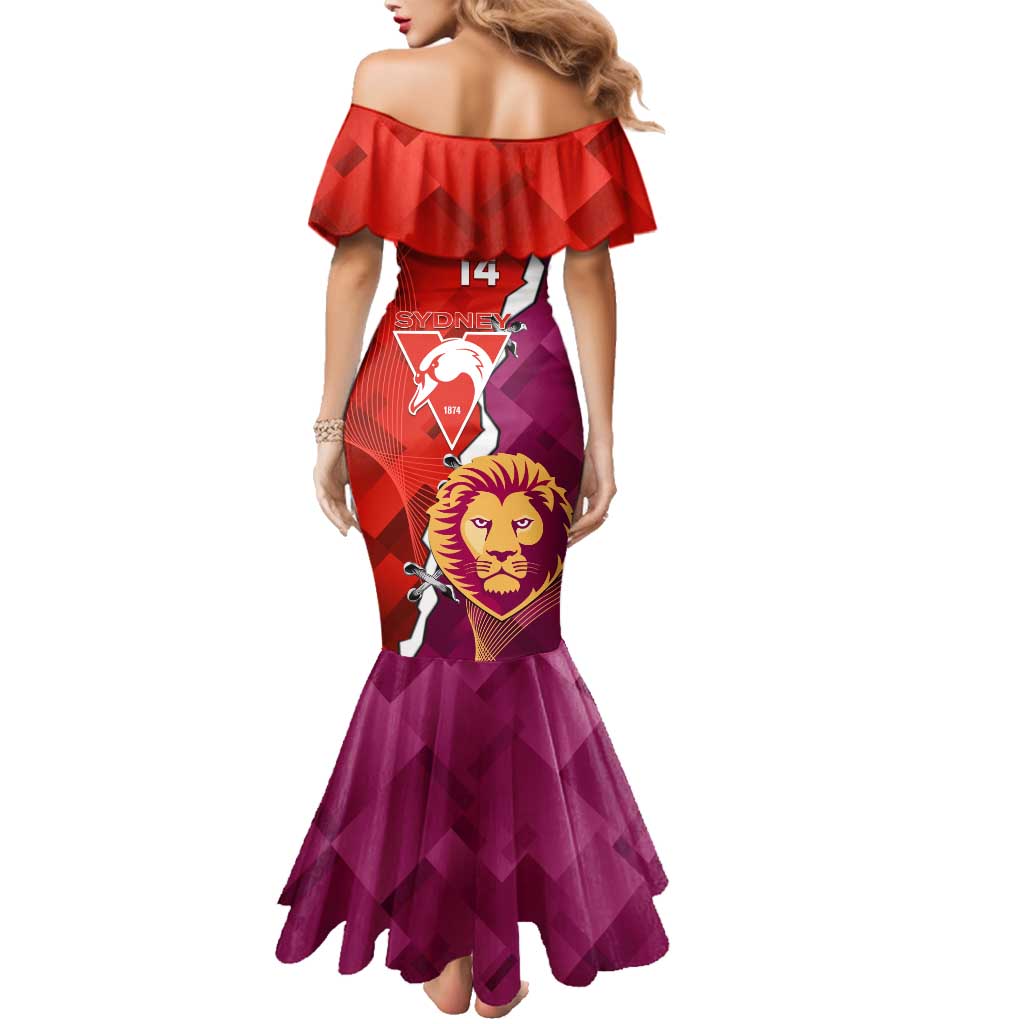 Custom Swans And Lions Football Family Matching Mermaid Dress and Hawaiian Shirt 2024 Go Champions Final Dynamic Version