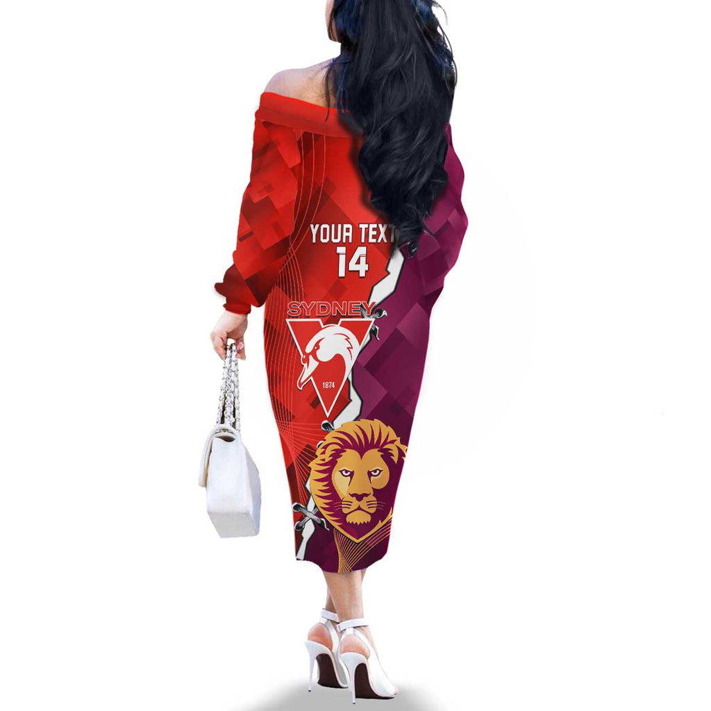 Custom Swans And Lions Football Family Matching Off The Shoulder Long Sleeve Dress and Hawaiian Shirt 2024 Go Champions Final Dynamic Version