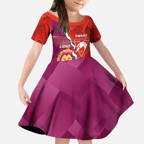 Custom Swans And Lions Football Family Matching Off Shoulder Maxi Dress and Hawaiian Shirt 2024 Go Champions Final Dynamic Version