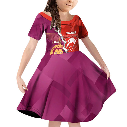 Custom Swans And Lions Football Family Matching Off Shoulder Short Dress and Hawaiian Shirt 2024 Go Champions Final Dynamic Version