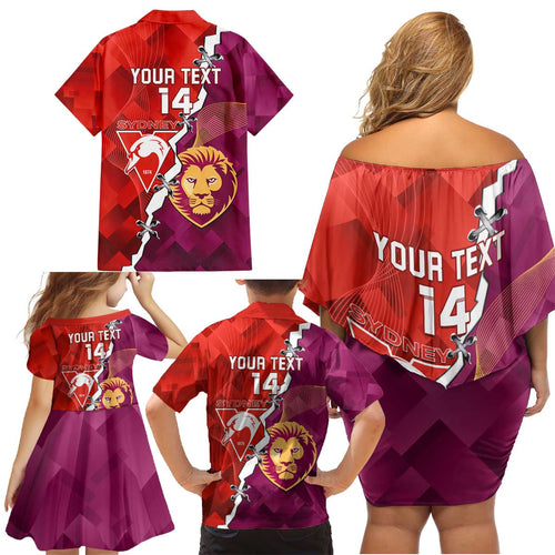 Custom Swans And Lions Football Family Matching Off Shoulder Short Dress and Hawaiian Shirt 2024 Go Champions Final Dynamic Version