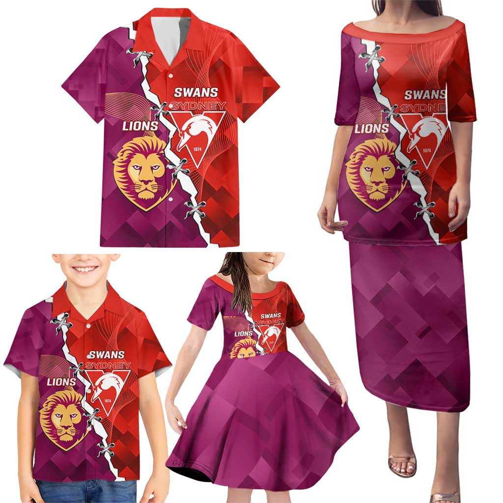 Custom Swans And Lions Football Family Matching Puletasi and Hawaiian Shirt 2024 Go Champions Final Dynamic Version