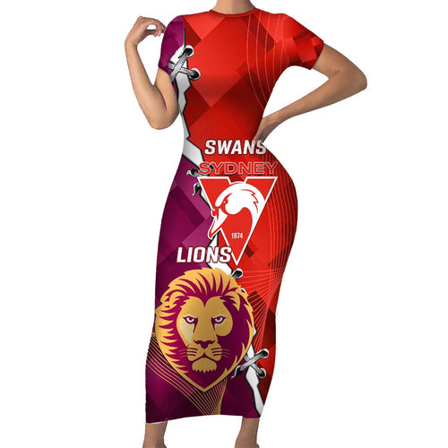 Custom Swans And Lions Football Family Matching Short Sleeve Bodycon Dress and Hawaiian Shirt 2024 Go Champions Final Dynamic Version